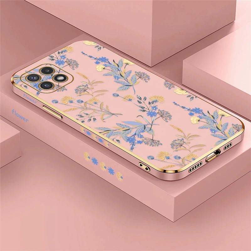 A42 A52 4G 5G Luxury Flower Print Case For Samsung Galaxy A22 A32 A52S A72 A7 2018 plating Shockproof Silicone Soft Cover