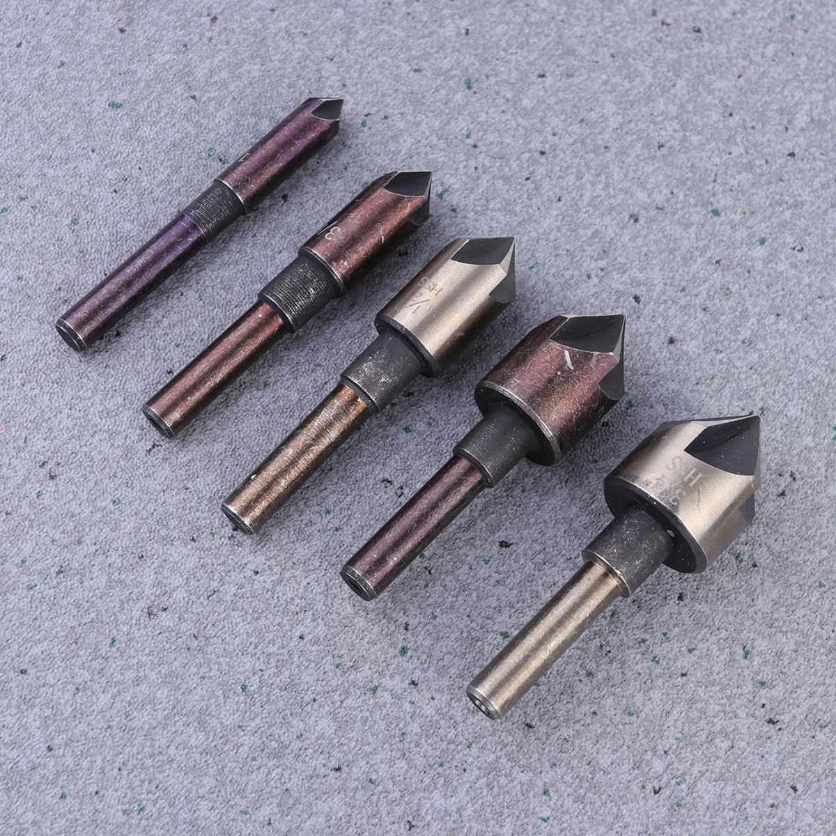 

5Pcs Chamfer Tool High Speed Steel Round Handle High Hardness Rustproof for Wood Plastic Aluminum Deburring Countersink Drill