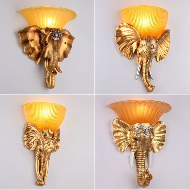 

European Resin Angel Wall Lamp Living Room Creative Nordic Bedroom Golden Crystal Wall Lamp Angel Elephant Shape Bedside Lamp