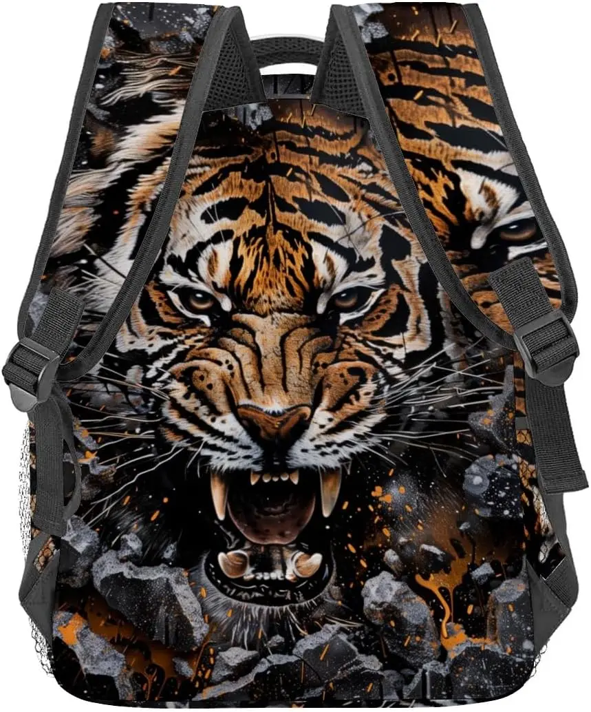 Zaino con tigre ruggente, borsa per laptop in poliestere, zaini per animali della giungla feroce, zaino con stampa di volti di fauna selvatica, regali per zaino