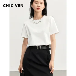 CHIC VEN 여성용 티셔츠 기본 O 넥 반팔 풀오버 티셔츠 여성용 솔리드 여성 탑 캐주얼 여성용 Tshirt 여름 2024