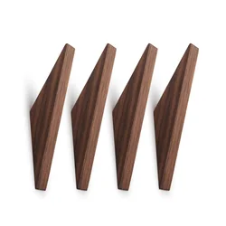 4pcs Natural Wood Clothes Hanger Wall Mounted Coat Hook Decorative Key Holder Hat Scarf Handbag Storage Hanger Bathroom Rack