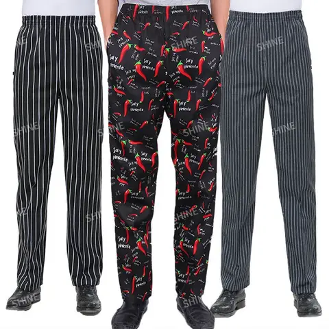 Printed kitchen pants Chef uniforms pants cooker work clothes hotel restaurant bakery Breathable catering trousers Food Service