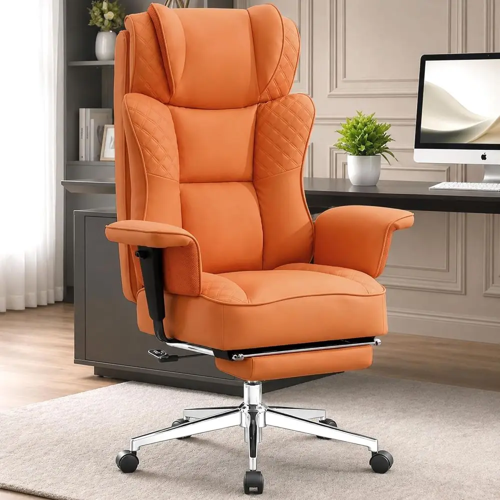 

Ergonomic High-Back Leather Desk Chair with Footrest, Reclining Computer Chair for Big and Tall, Comfy Executive Chair with Lumb