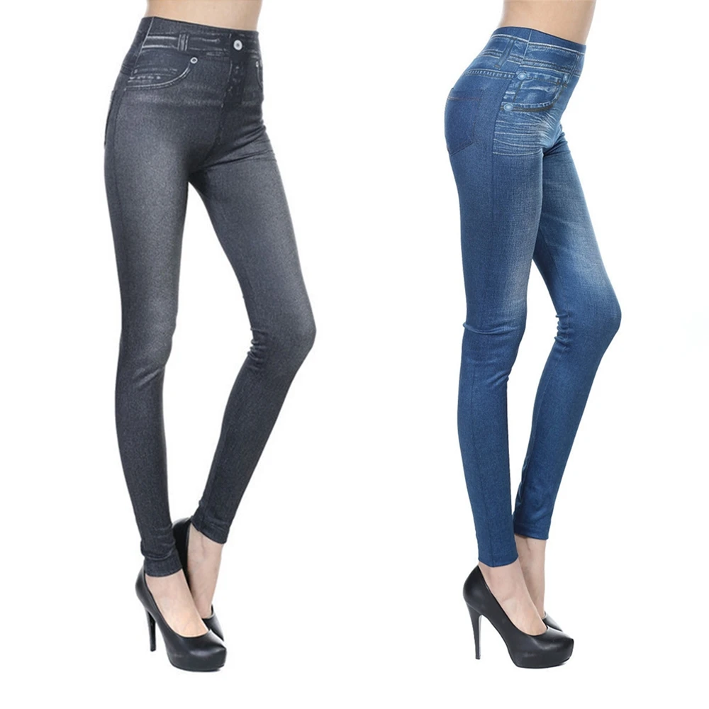 Jeans finti con stampa Denim da donna Slim Skinny Jeggings pantaloni a matita Leggings con tasche pantaloni elastici Sexy