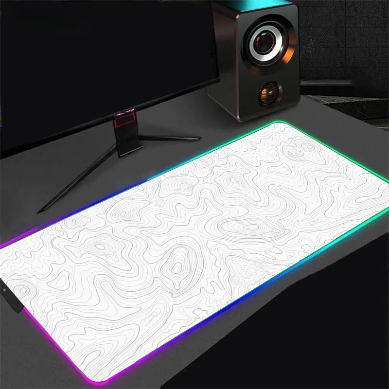 Extra Large Size RGB Luminous Black and White Line 90x40cm Gaming Mouse Pad, Large Gaming Table Mat, Suitable for Gamers