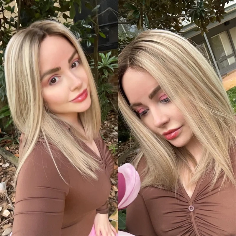 

Ash Blonde Hair HD Lace Front Wig Virgin Premium 100% Real Human Hair Wig 12” Short Brown Bob Wig 150% Highlights For Women