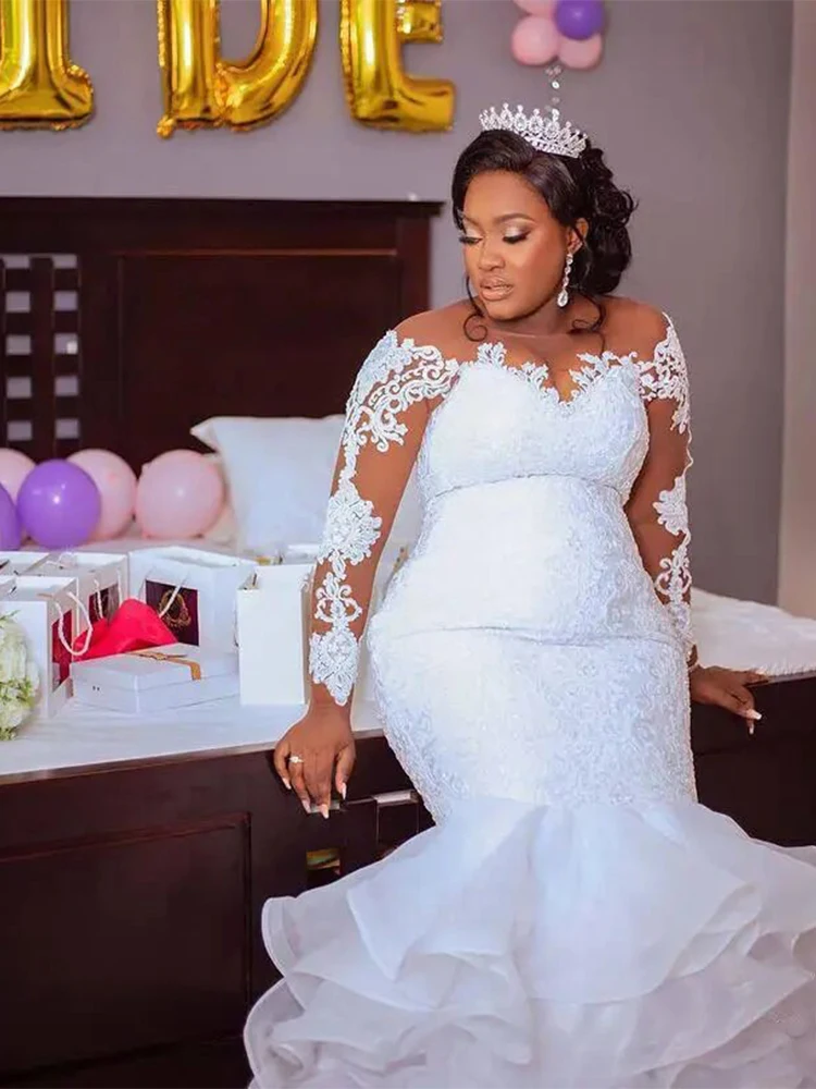 lace sleeve tulle wedding dress Beautiful A-line V-neck Lace Appliques Tulle Wedding Dress With Long Sleeves main image 1