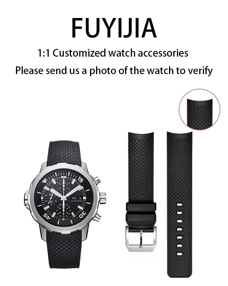FUYIJIA Men Custom IW-C IW 376705   สายนาฬิกาเดิม 22 มม. × 22 มม. ถอดสายยางฟลูออโรอย่างรวดเร็วสายรัดข้อมือหัวเข็มขัดเหล็ก
