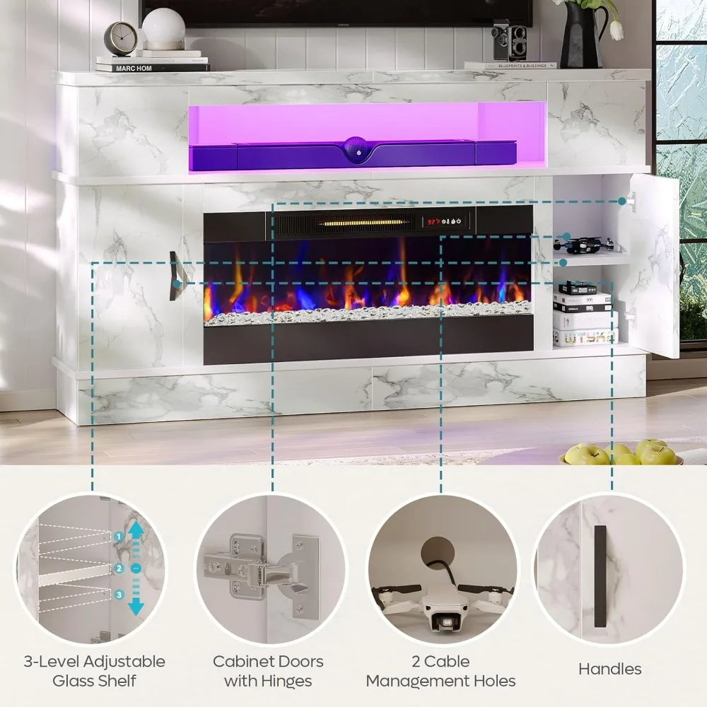 حامل تلفزيون Bestier 63 طويل القامة LED لأجهزة التلفاز حتى 70، وحدة تحكم حديثة لمركز الترفيه مع 36 مدفأة كهربائية، تلفزيون ألعاب #4