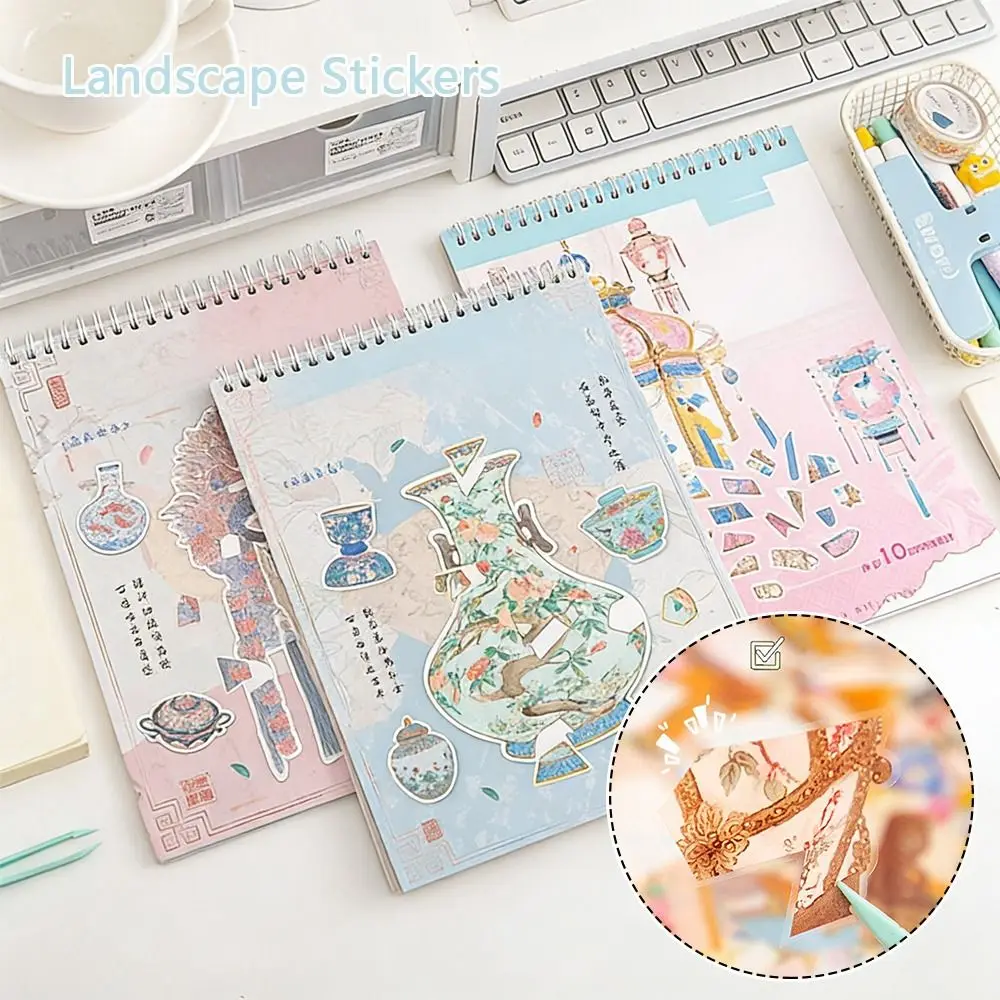 Intangible Cultural Heritage Landscape Stickers Restoration Landscape Antique Treasure White Porcelain Lanterns 3D Gemstone