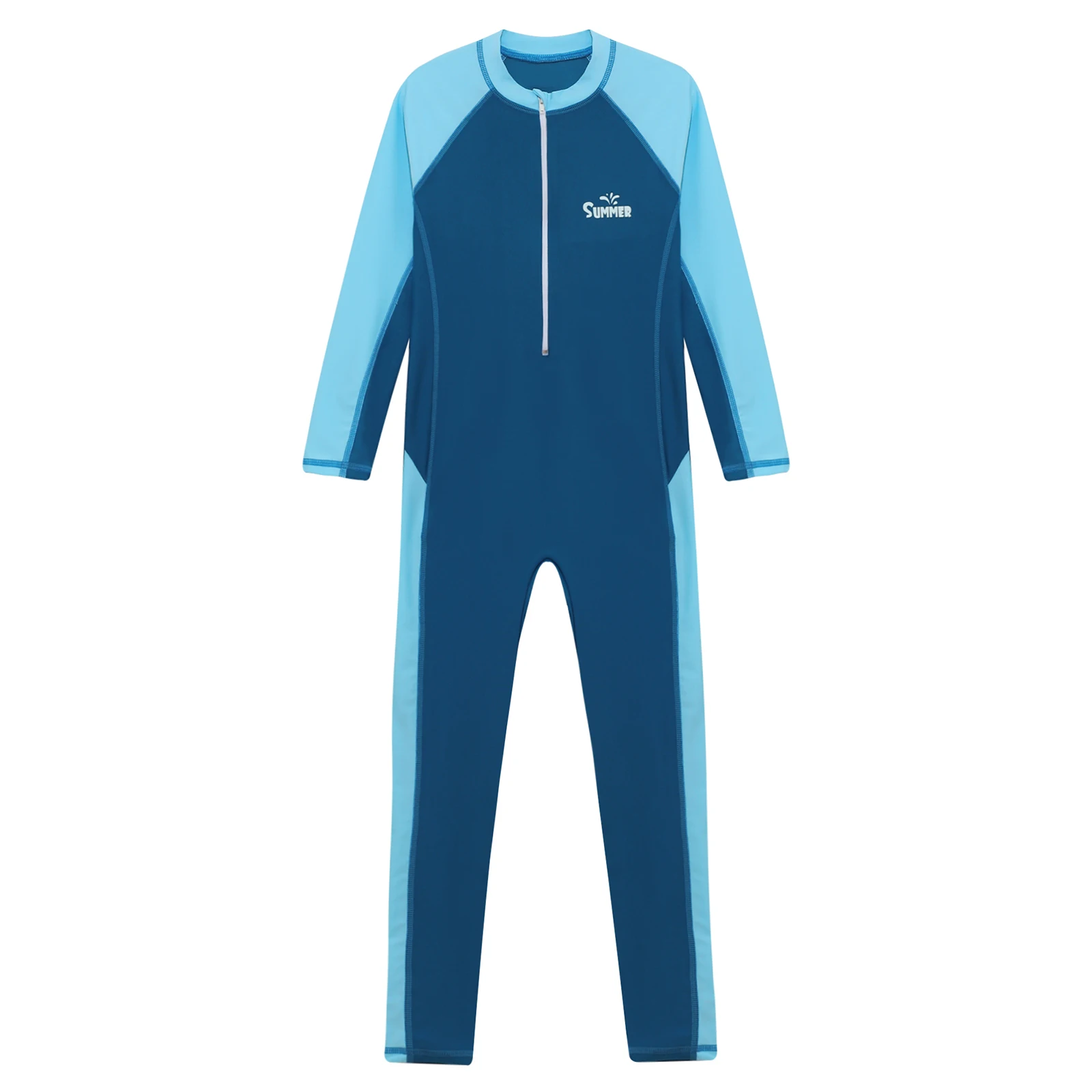 Kids Boy One-piece Swimsuit Full Body Swimwear Suits Long Sleeve Color Contrast Front Sport Swimsuit for Training Surfing Beach