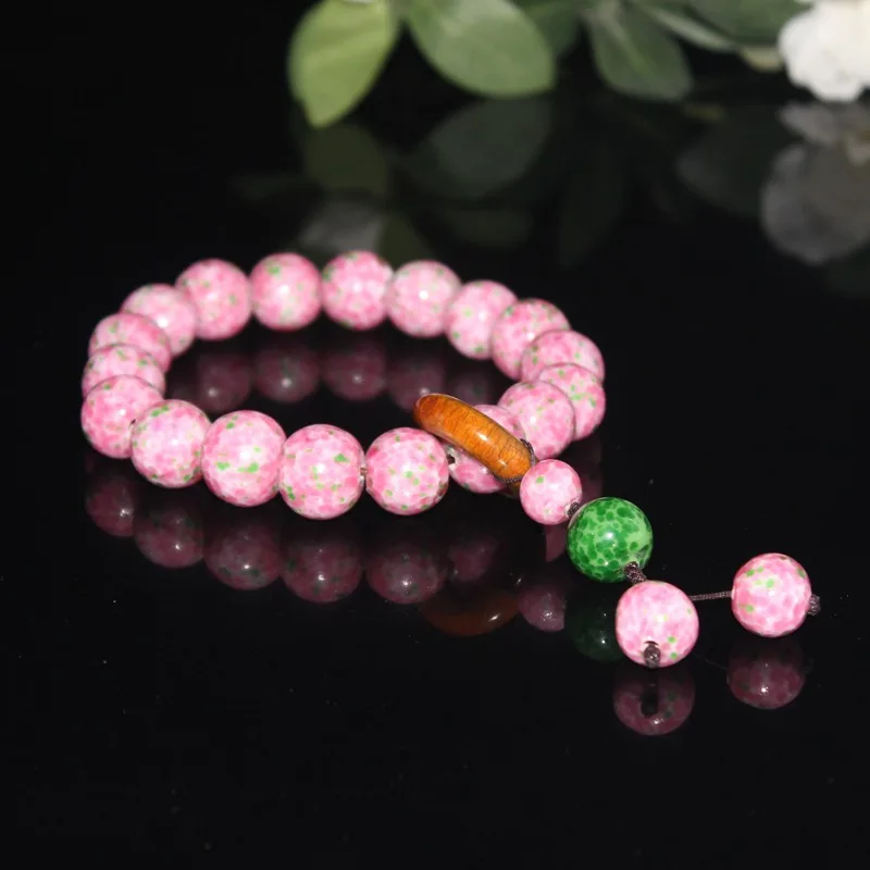 Ancient , , Old Glass Cherry Blossom Round , 18-Bead Hand-Held Pink Beads