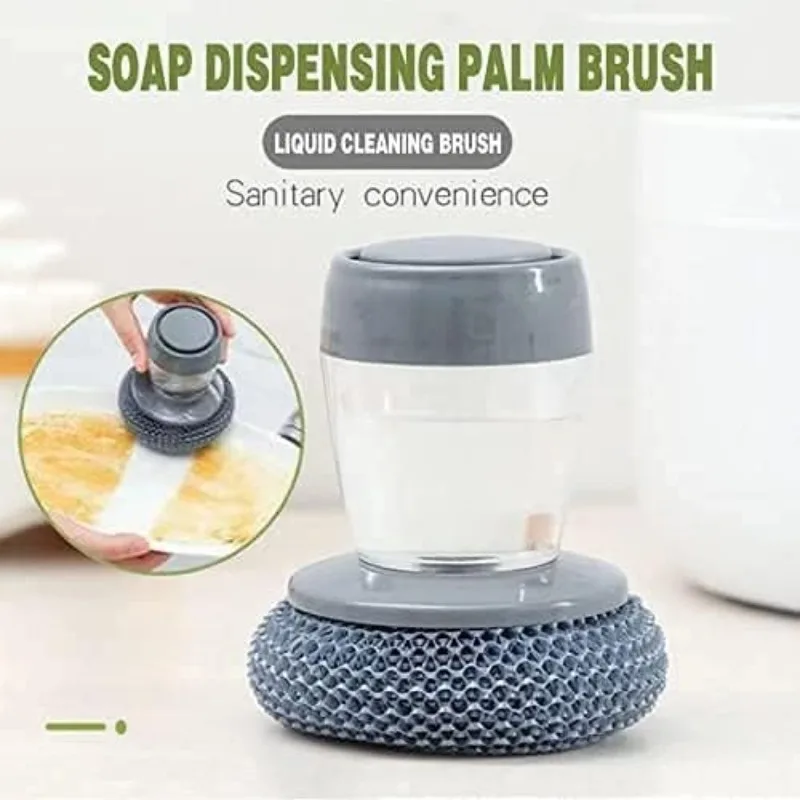 Stainless Steel Pan Sponge Portable Kitchen Soap Dispensing Dishwashing Tool Brush Dishwasher Cleaning Brush Cleaning Tool