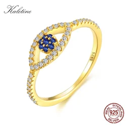 KALETINE 925 Sterling Silver Evil Eye Rings for Women Lucky Eye Blue Stone Ring Gold JewelryTurkey Wedding Gift KLTR111