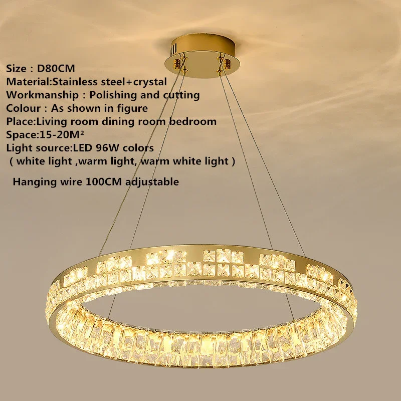 Abel moderna lâmpada pingente de cristal led anel redondo lustre nordic luz criativa decoração luxo para sala estar quarto