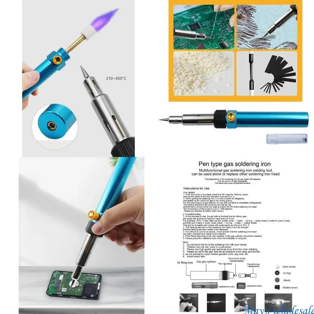 

Gas Soldering Iron Durable Stainless Steel Tip Rechargeable and with Changeable Tips 210~450°C 448A