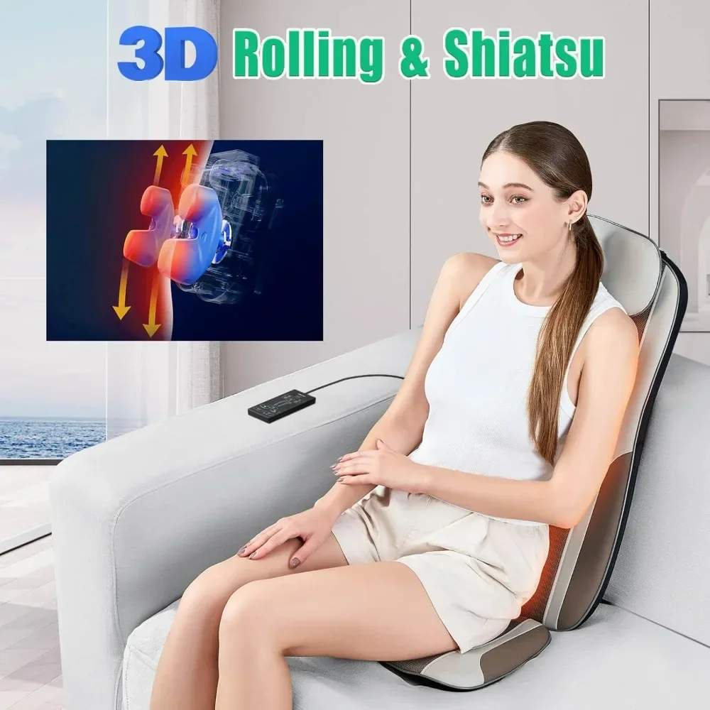 Back Massager with Heat, Massage Chair Pad Seat Cushion for Stress Relief,  2 Vibration Motors, Back Waist Hip Massager