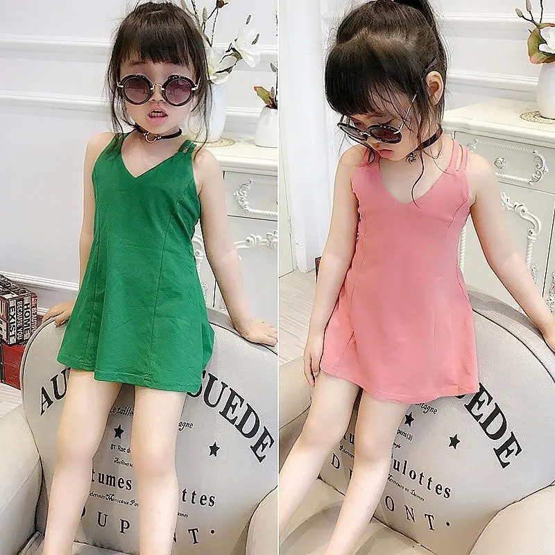 girl vest cotton dresses 2024 New Spring summer new baby children kids casual stitching birthday party dresses