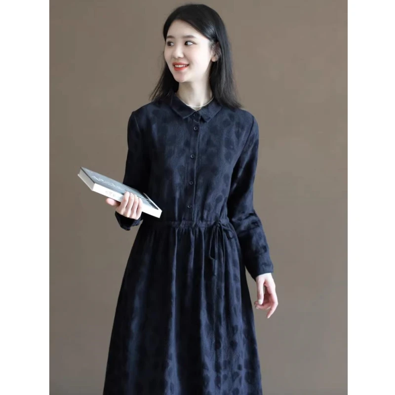 

Элегантное женское длинное платье больших размеров из хлопка и льна с принтом и поясом, новинка весны-осени, комфортное для повседневной носки...