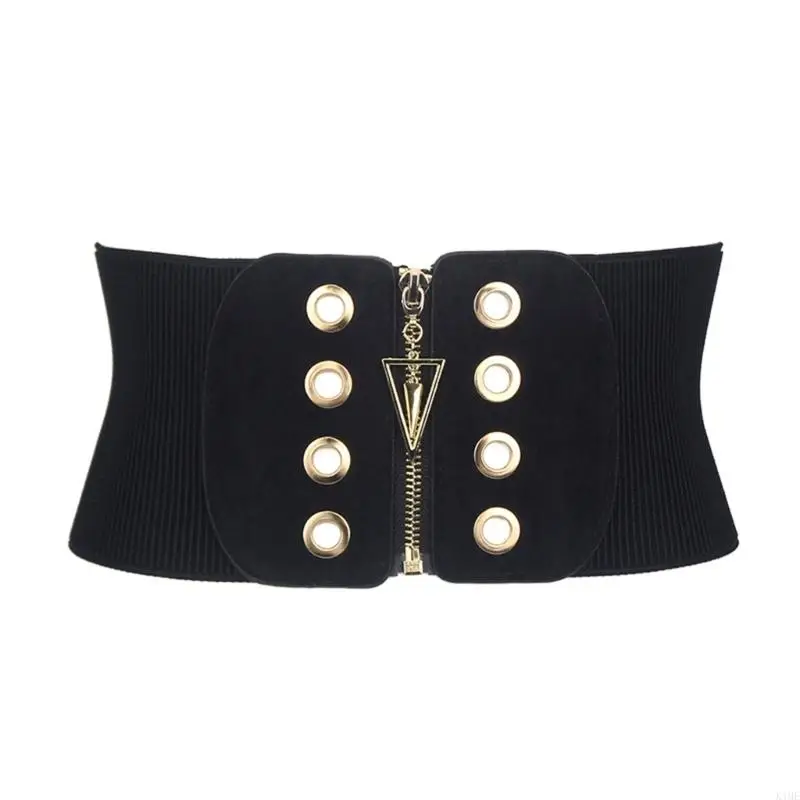 K1ME Retro Vintage Belt Elastic Belt Women Accessories Metal Zipper Closure Belt