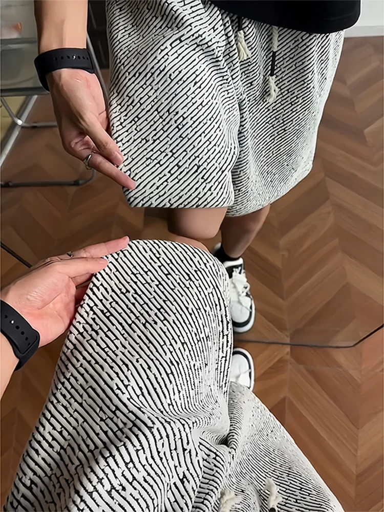 

Американские летние модные тяжелые брюки с рисунком зебры, мужские свободные повседневные пляжные брюки с пятью точками, дышащие прямые брюки