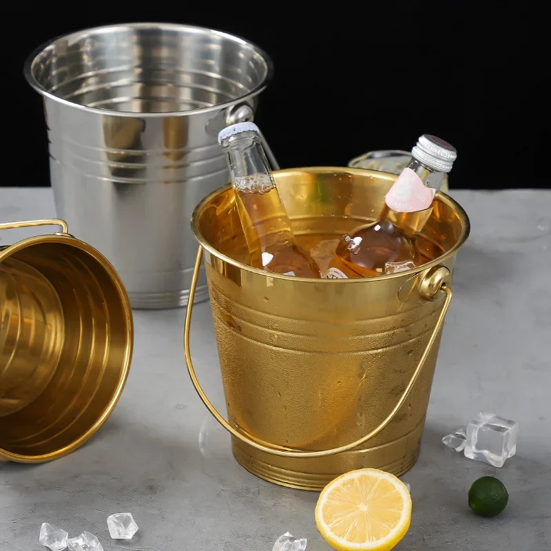 

1pc Portable Stainless Steel Ice Bucket 1.5/2L Chilling Bucket Bar Wine Beer Cooler Champagne Bucket For Beach Picnic