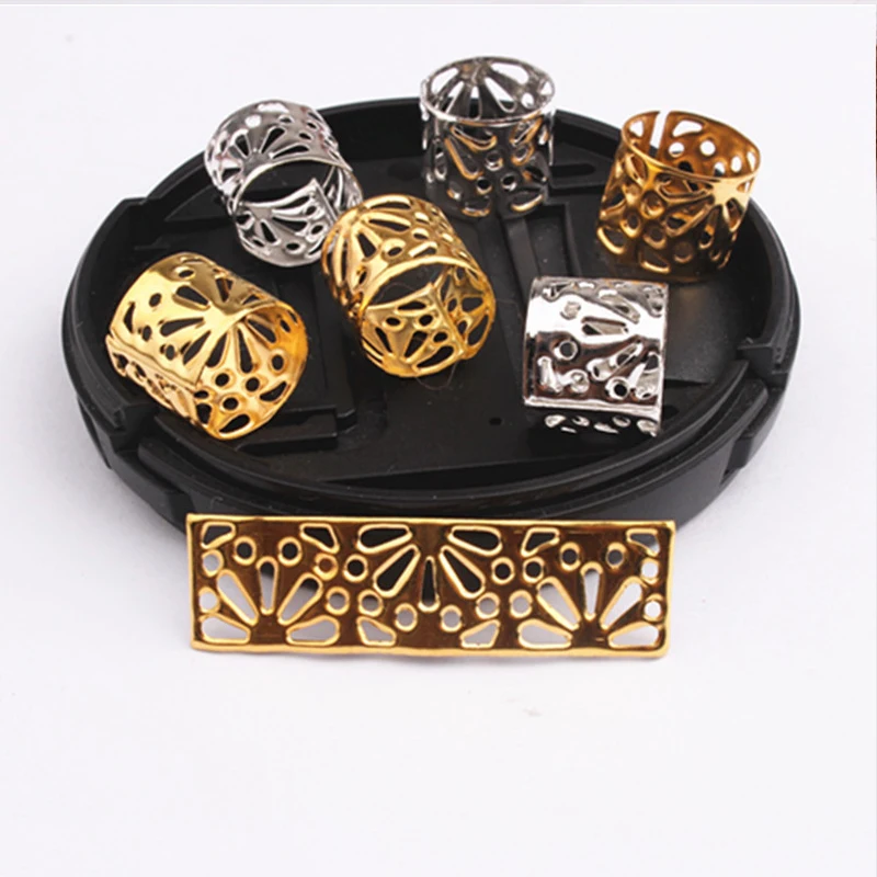 10Pcs Rohr Perlen Goldene Silber Ringe Für Zöpfe Schmuck Ring Furcht Dreadlock Perlen Einstellbare Braid Manschetten Hohl Haar Perlen