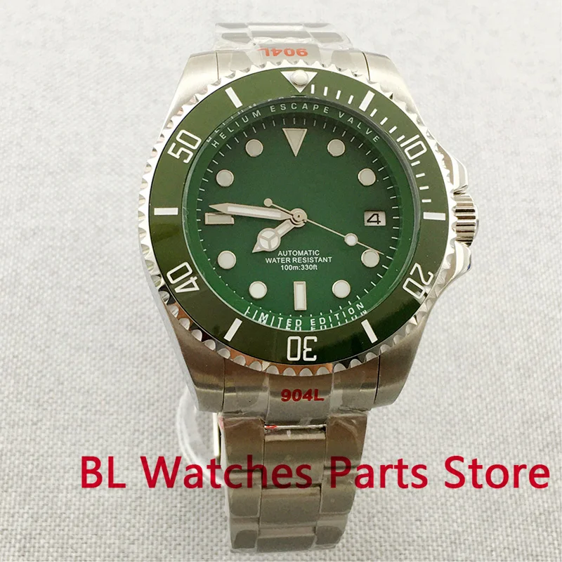 Imagem -02 - Bliger Novo 43 mm Prata Case Mecânico Relógio Masculino Verde Dialrotating Bezel Inserção Cerâmica 24 Jóias Nh35a Miyota 8215 Pulseira Ostra