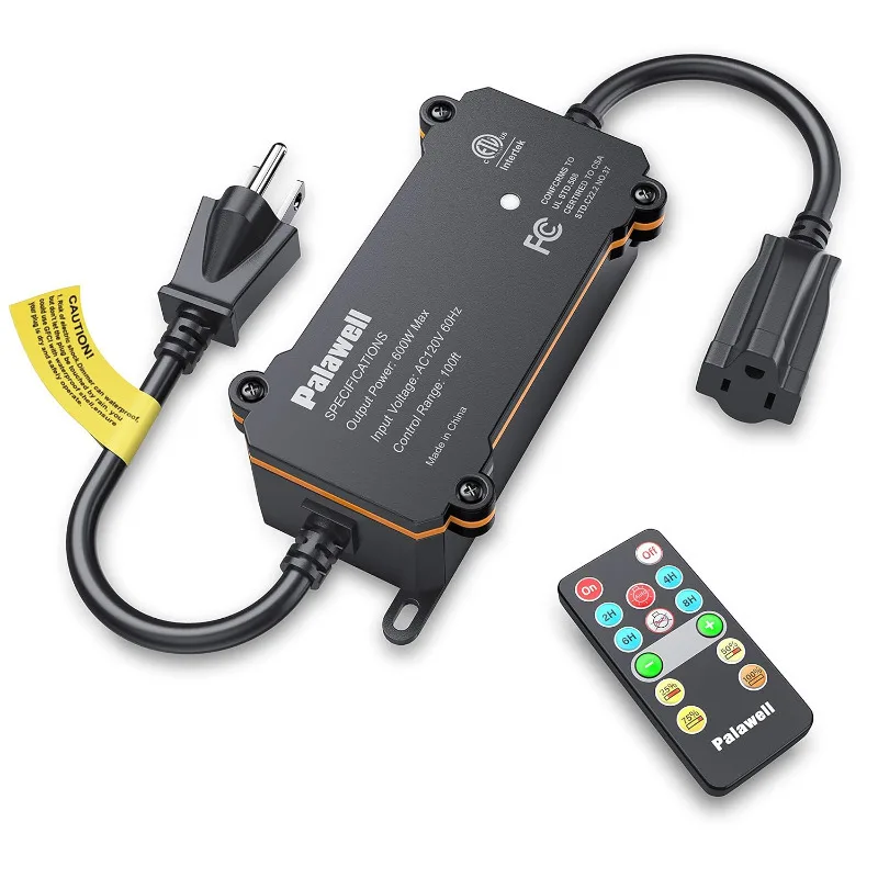 

Outdoor Dimmer for String Lights, 600 W Outdoor Dimmer Switch, 100 FT Remote Control Light Dimmer, Dusk to Dawn Dimmer Plug for
