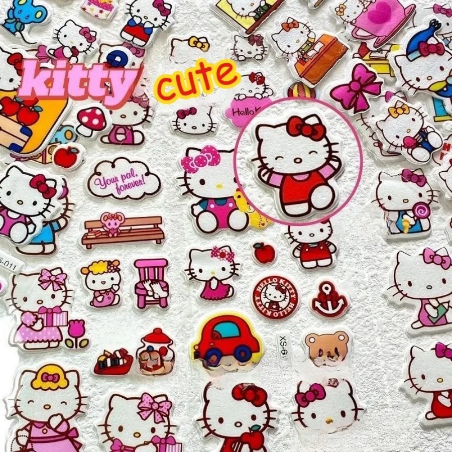 12 pçs olá kitty dos desenhos animados sanrio adesivos scrapbook caso de telefone portátil guitarra notebook kawaii anime adesivos brinquedos das crianças presentes