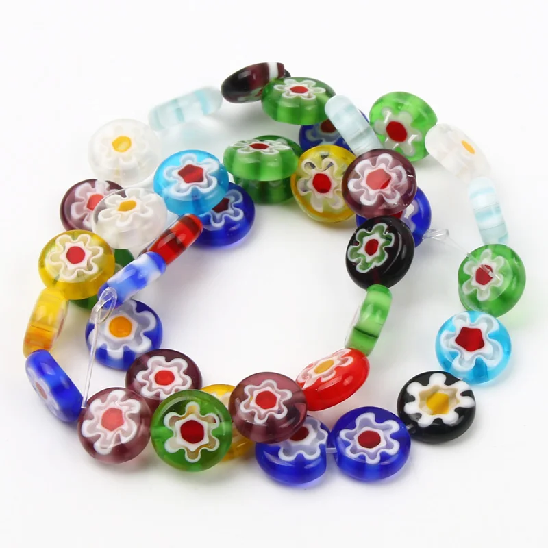 Millefiori Lampwork kwiaty koraliki przeszklone koraliki szklane płaskie okrągłe luźne koraliki dystansowe do tworzenia biżuterii DIY akcesoria