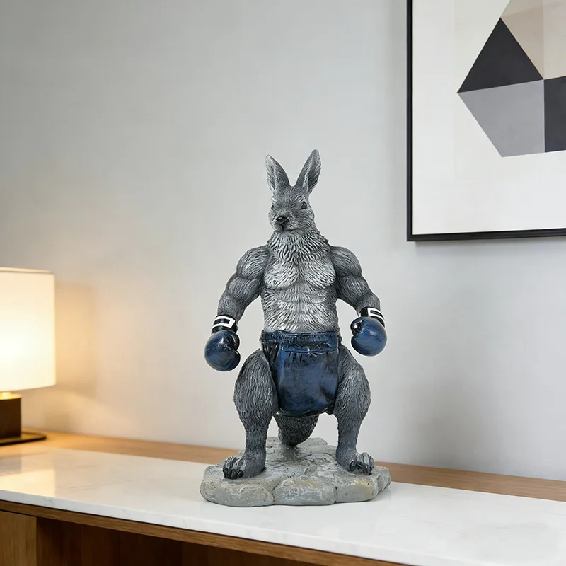 Resin Boxing Kangaroo Statue Animal Craft Home Decor Art Sculpture