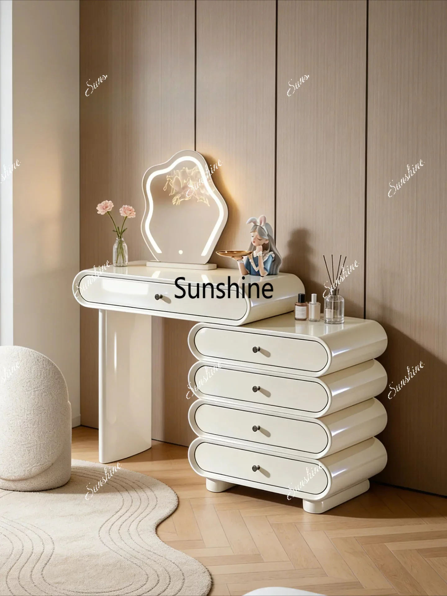 Italian light luxury bedroom retractable cream style master bedroom small makeup tableT*