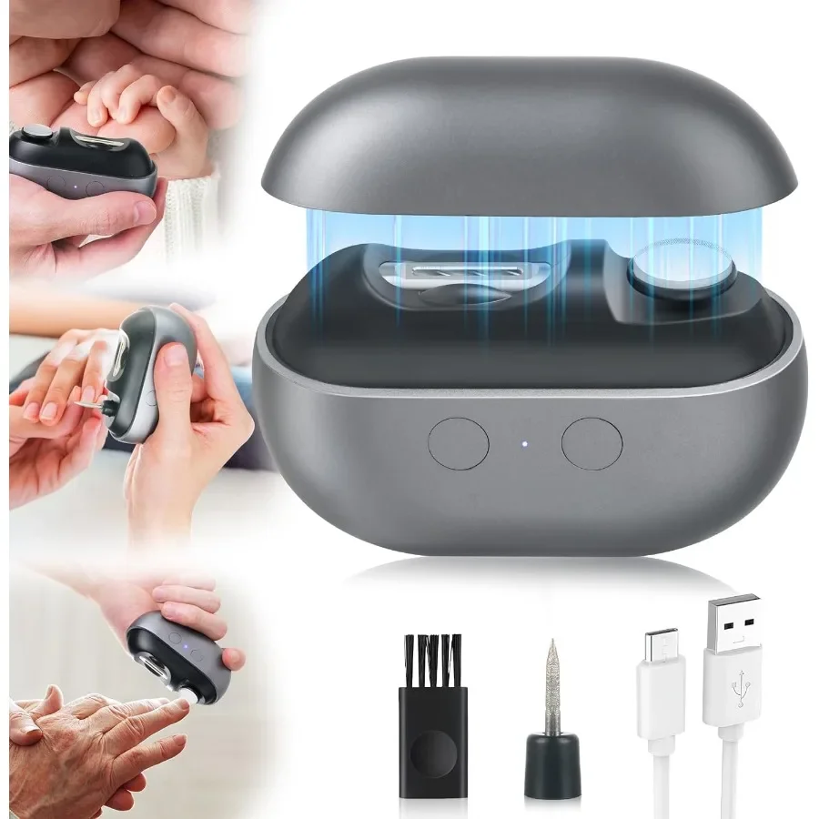 

3 in 1 Electric Nail Trimmer and Polisher with Clip Storage and LED Light for Baby Seniors and Adults USB Rechargeable with Dua