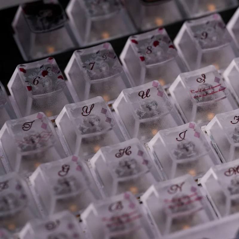 Red Flowers PC Translucent keycap,130 Keys Cherry Profile Shine Through Custom Keyboard Caps For MX Swithes Mechanical Keyboard view 3