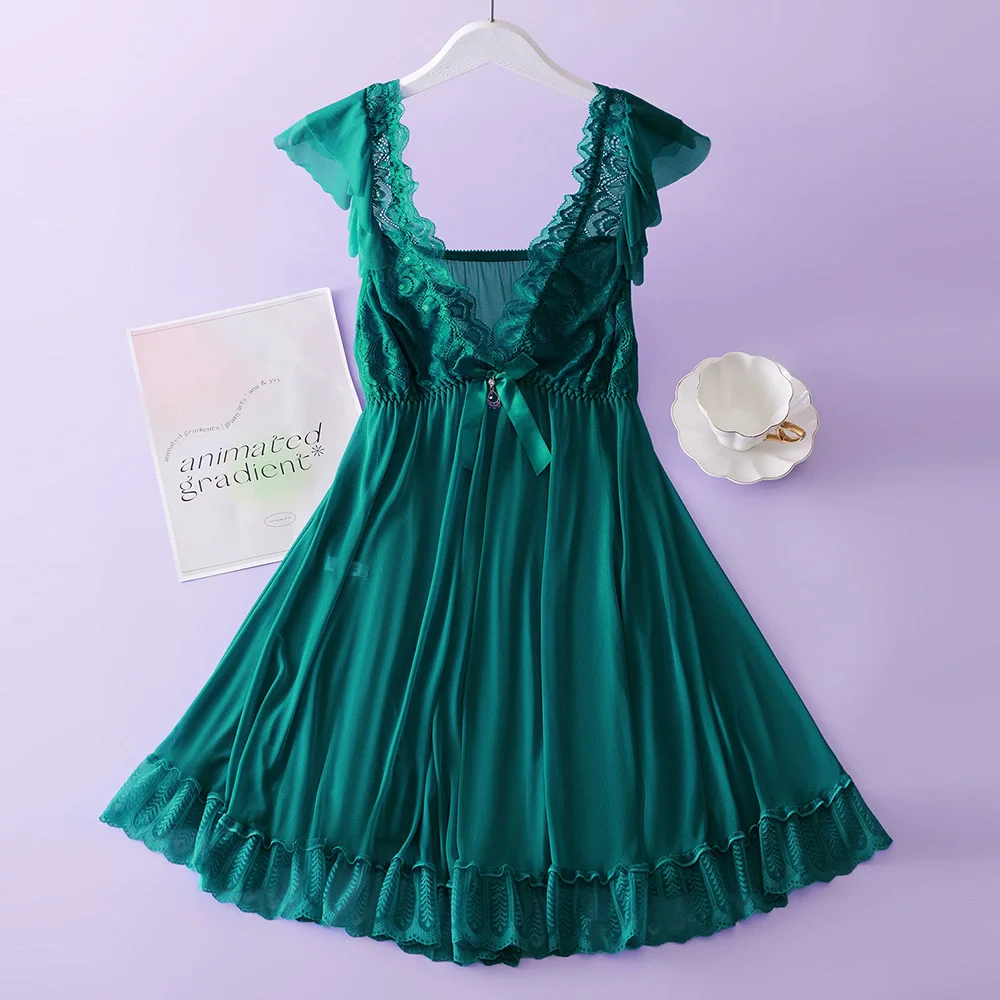 

Sexy Night Dress Woman Pajama New Sleeveless Nightwear Woman Sleeping Dress Summer Lace Women's Sleepwear Home Dress