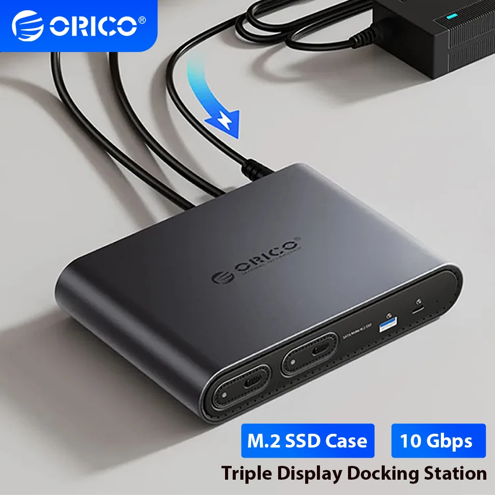 

ORICO 2 Bay M.2 SSD External Case USB3.2 Docking Station 10Gbps Type C NVMe SATA Enclosure M2 Hard Drive 4K60Hz Triple Display