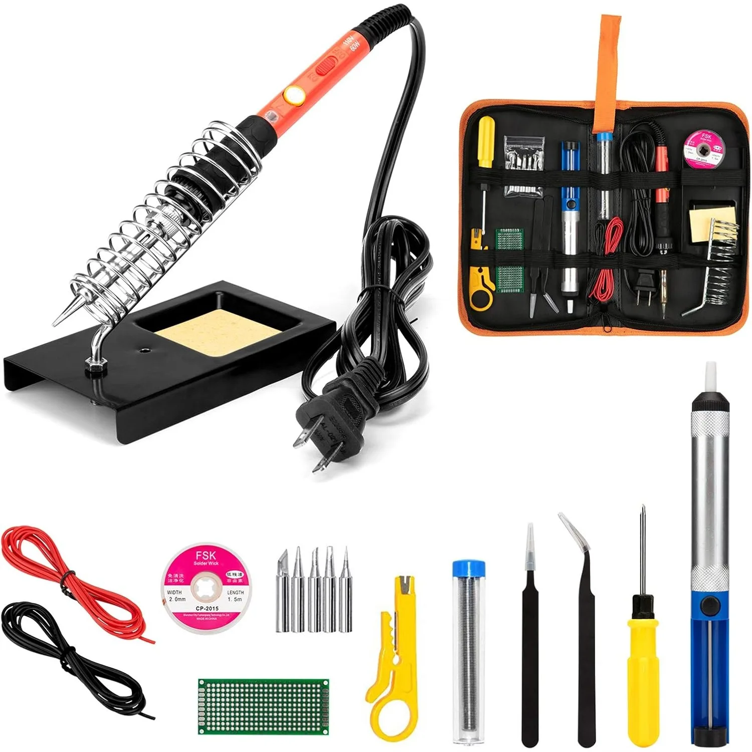 

60W Soldering Iron Kit With Adjustable Temperature And On/Off Switch For Electrical Repairs