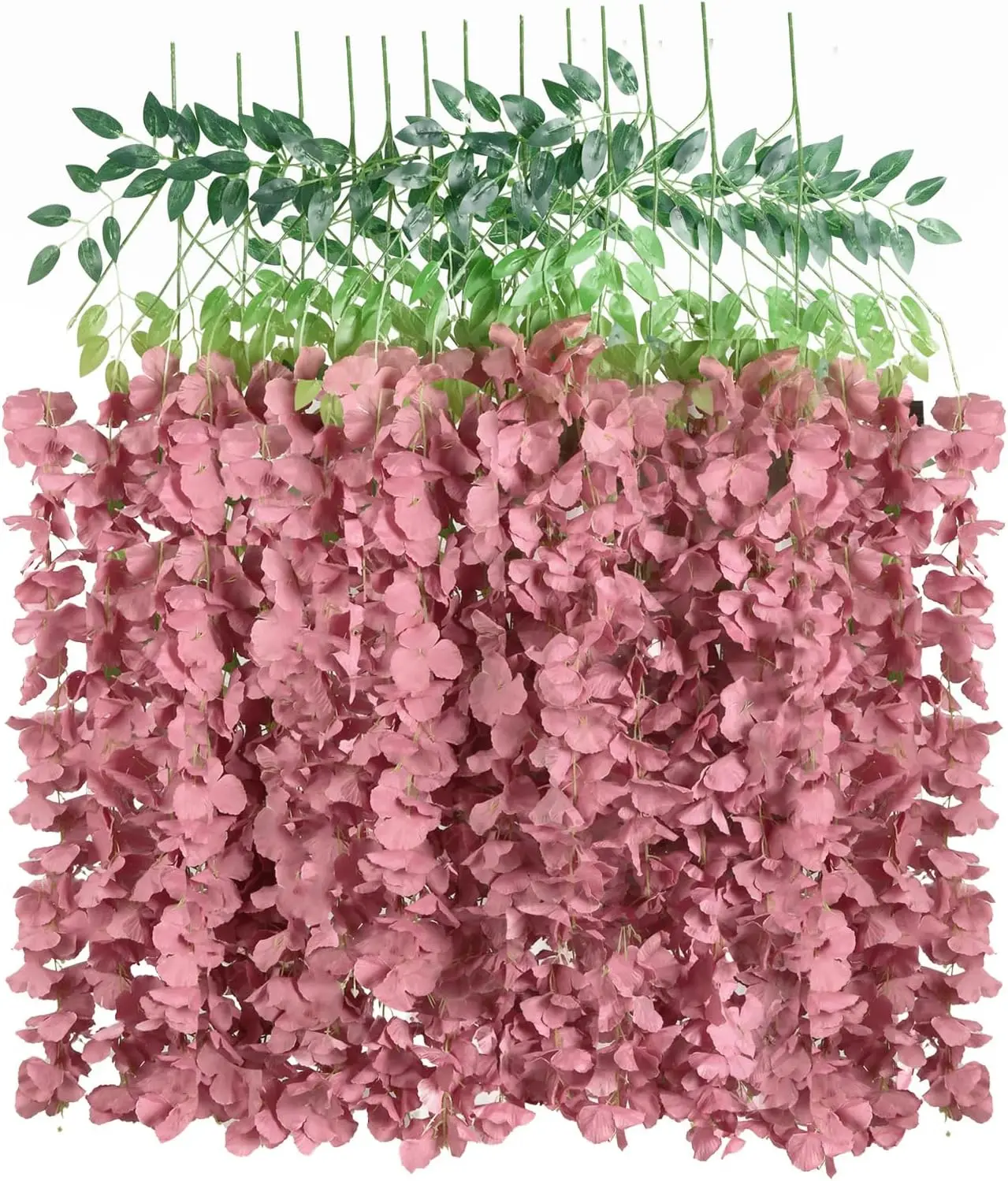 

12PCS Artificial Wisteria Hanging Flowers 3.6ft Dusty Pink Fake Hanging Flowers Garland Silk Flowers Rattan String Faux