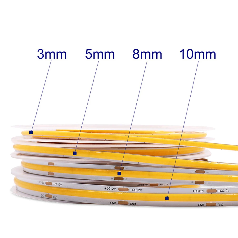 3mm 5mm COB LED Strip 12V 24V Dimmable Tape LED Ice Blue Yellow Red Green Pink White For Home Decor RA90 LED Strip Lighting