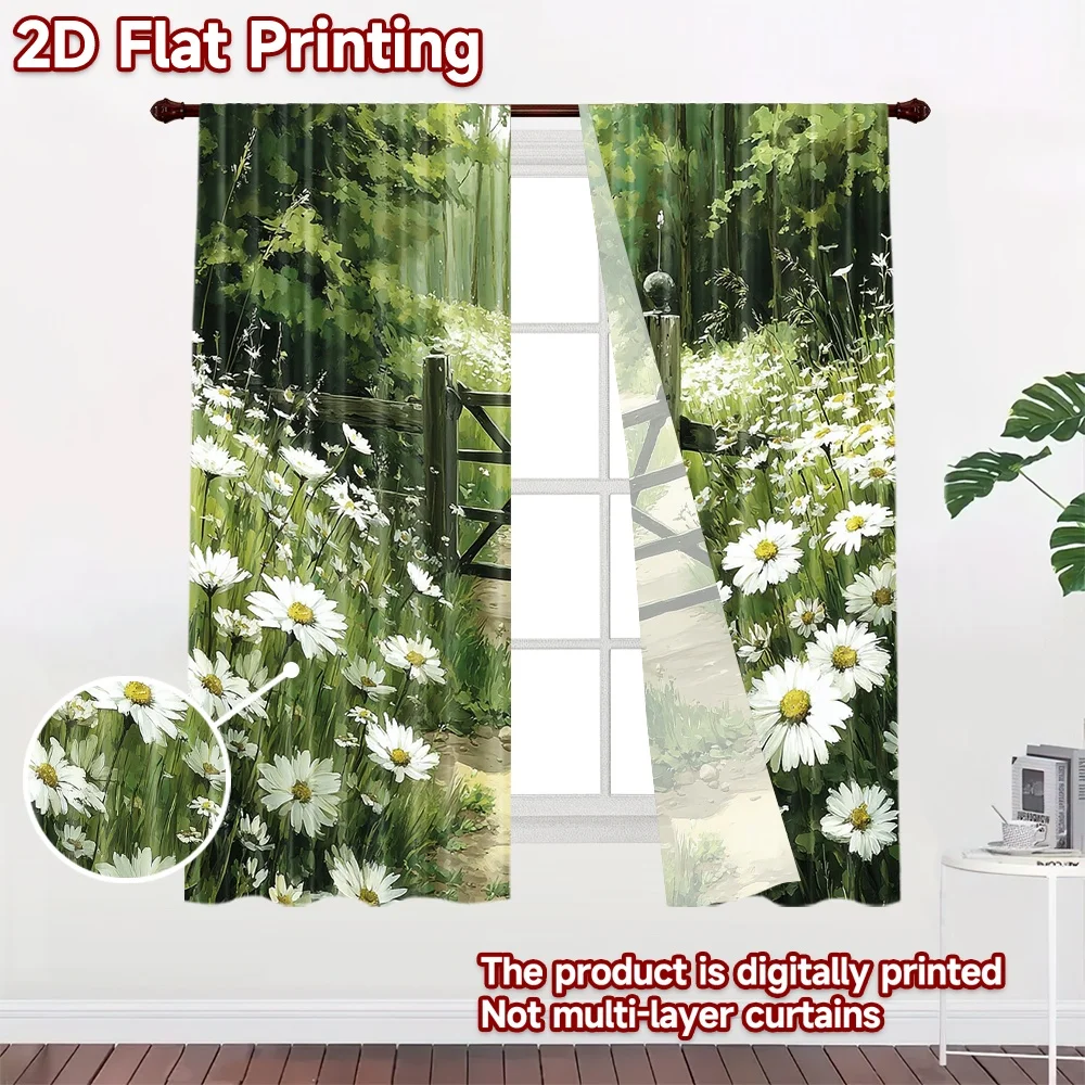 2D flat printing 2pcs Curtain Daisy Path Garden Gate Meadow Digital Printed Polyester Drapes All Season Party & Holiday Decor