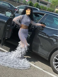 Sparkly 2 piece Pearls Sequins Feather Women Birthday Celebrate Evening Formal special Occasion Wedding Dresses Dance Dress