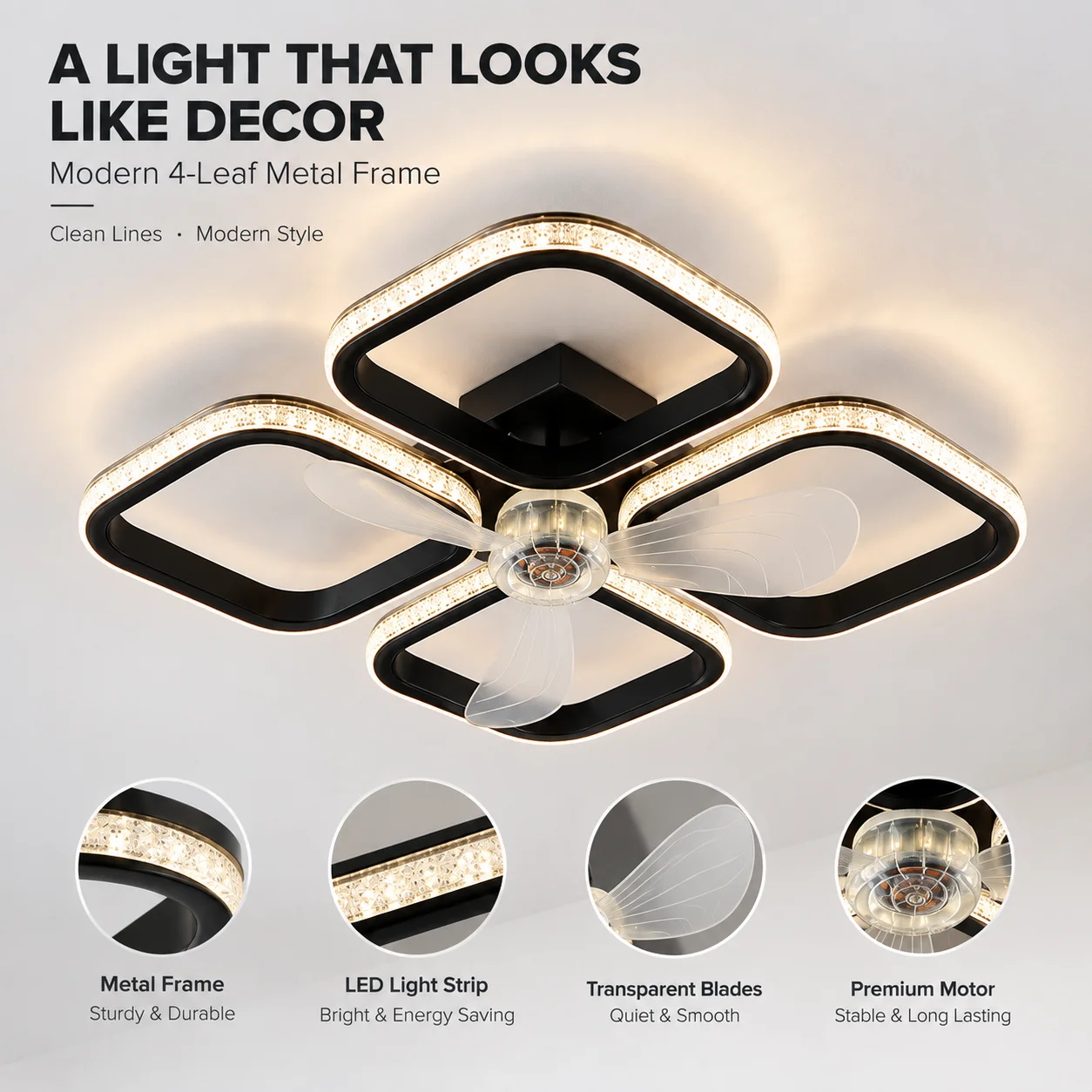 พัดลมเพดานพร้อมไฟ LED อัจฉริยะ - Ceiling Fan With Remote Control Reversible บทวิจารณ์และราคา