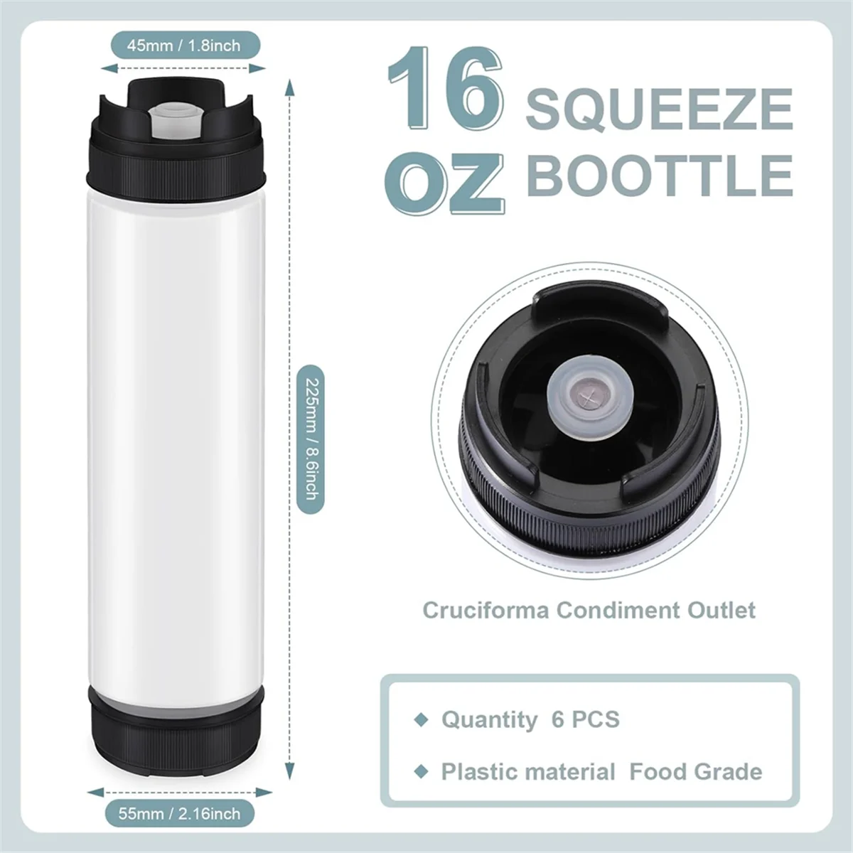 High-end 6 Pcs 16 Oz Condiment Squeeze Bottles Inverted Plastic Squeeze Bottle for Sauces Refillable Tip Large Valve Dispenser