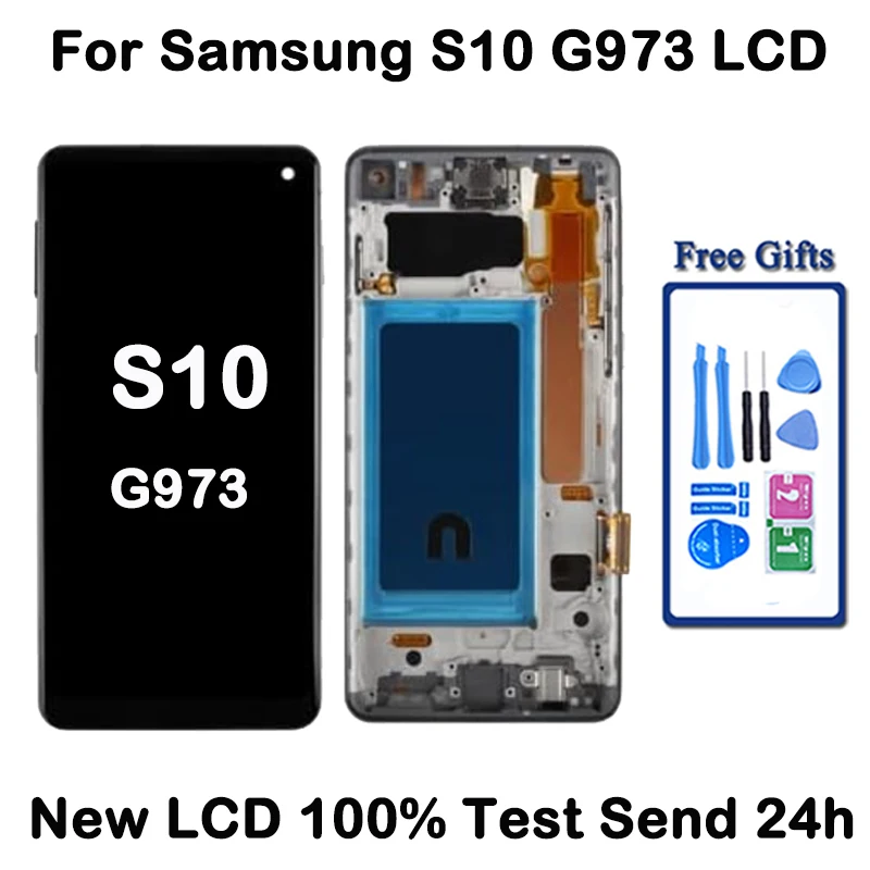 100% протестированный LCD-дисплей с сенсорным экраном и рамкой для Samsung S10 G973F G973U G973W G973N SCV41 G973C, замена в сборе