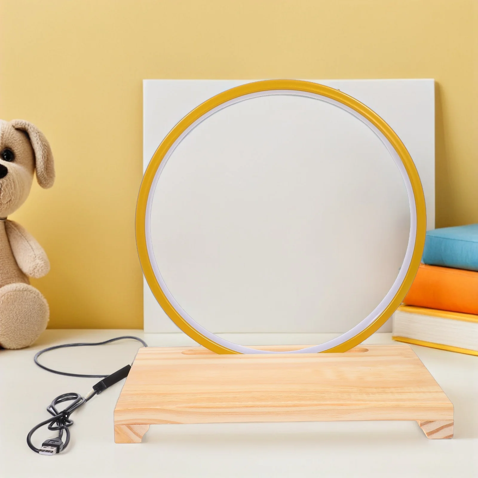 قاعدة مصابيح خشبية مصنوعة بحرفية قاعدة عرض خشبية مع حلقة إضاءة LED لتماثيل التماثيل وحامل ديكور المكتب المنزلي #5