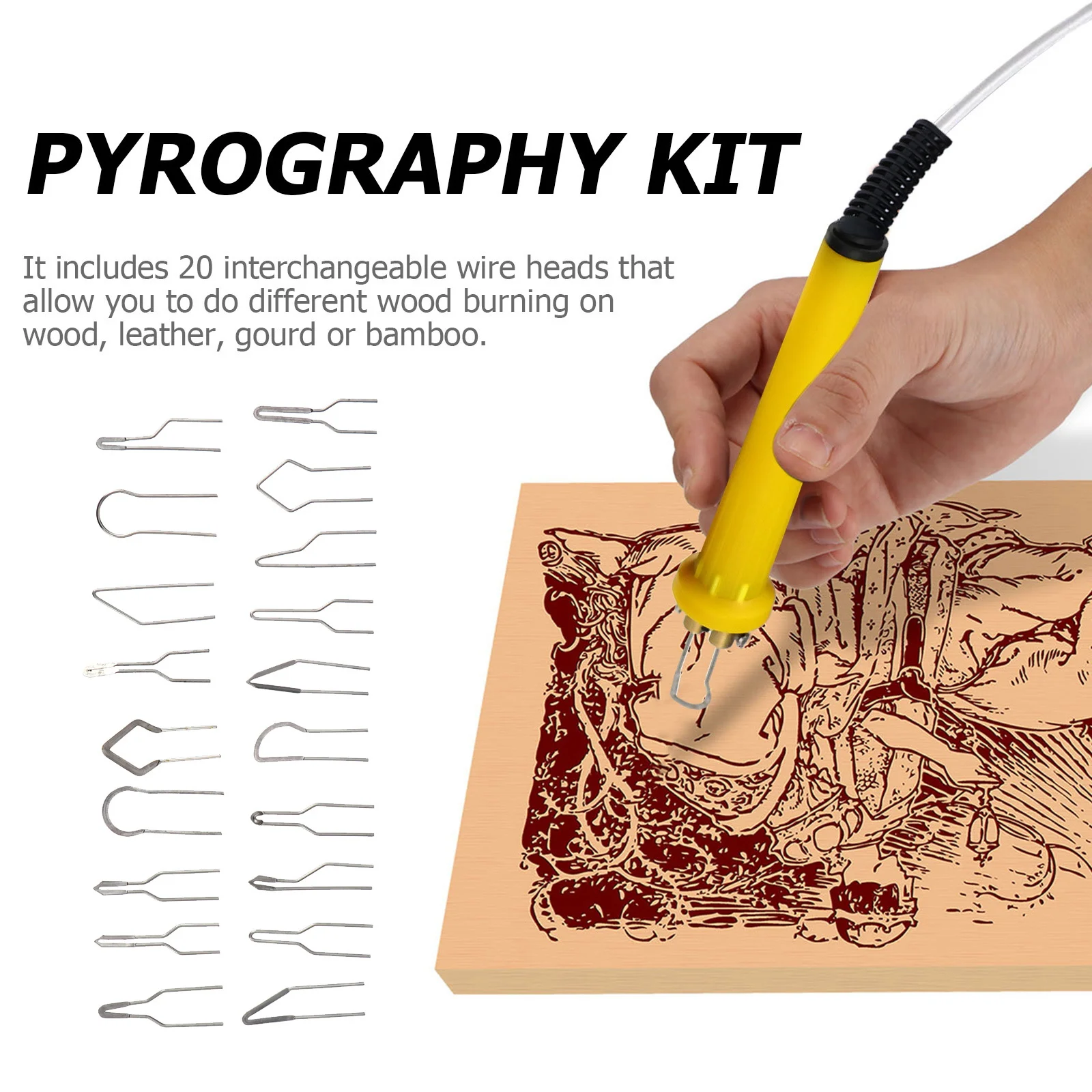 

1Set Adjustable Wood Burning Kit for Wood Bamboo Mini Portable Pyrography Tool with 20 Interchangeable Heads and