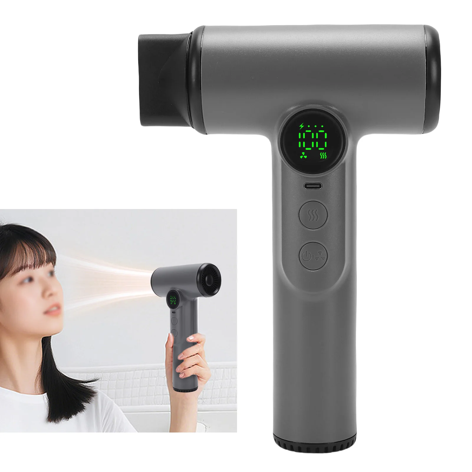 

USB Rechargeable Cordless Hair Dryer - 200W Portable Blow Dryer with 15600mAh Battery, Hot/Cold Air for Travel, Camping Use