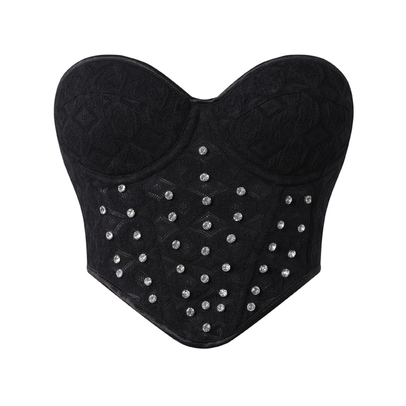 

Sexy Women Lace-up Corsets Crop Tops Black Vintage White Rhinestone Bustier Gothic Korsett Bra Bustiers Lingerie corset mujer
